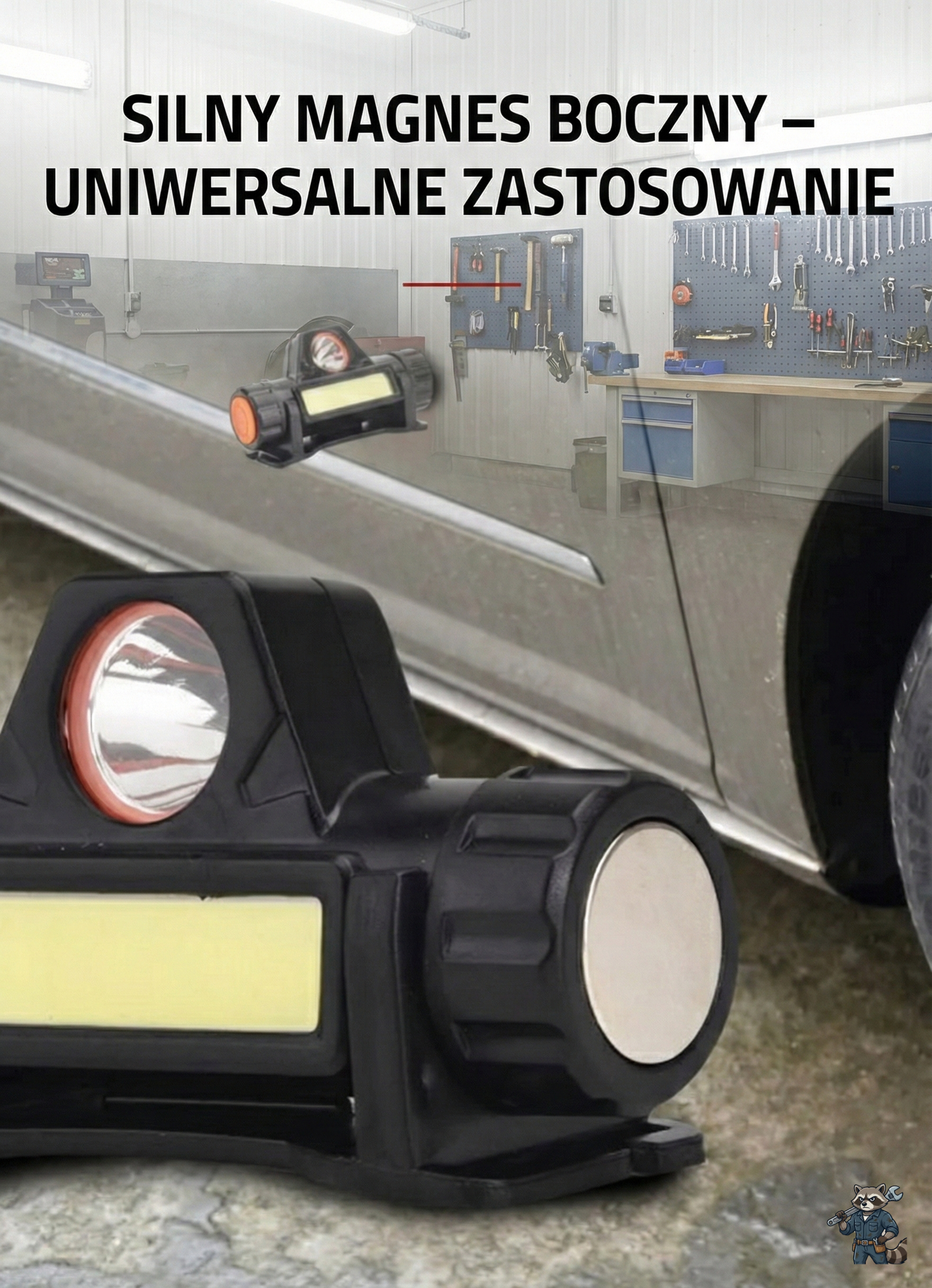 Latarka Czołowa 2w1: Reflektor + Światło Robocze (Z Magnesem)